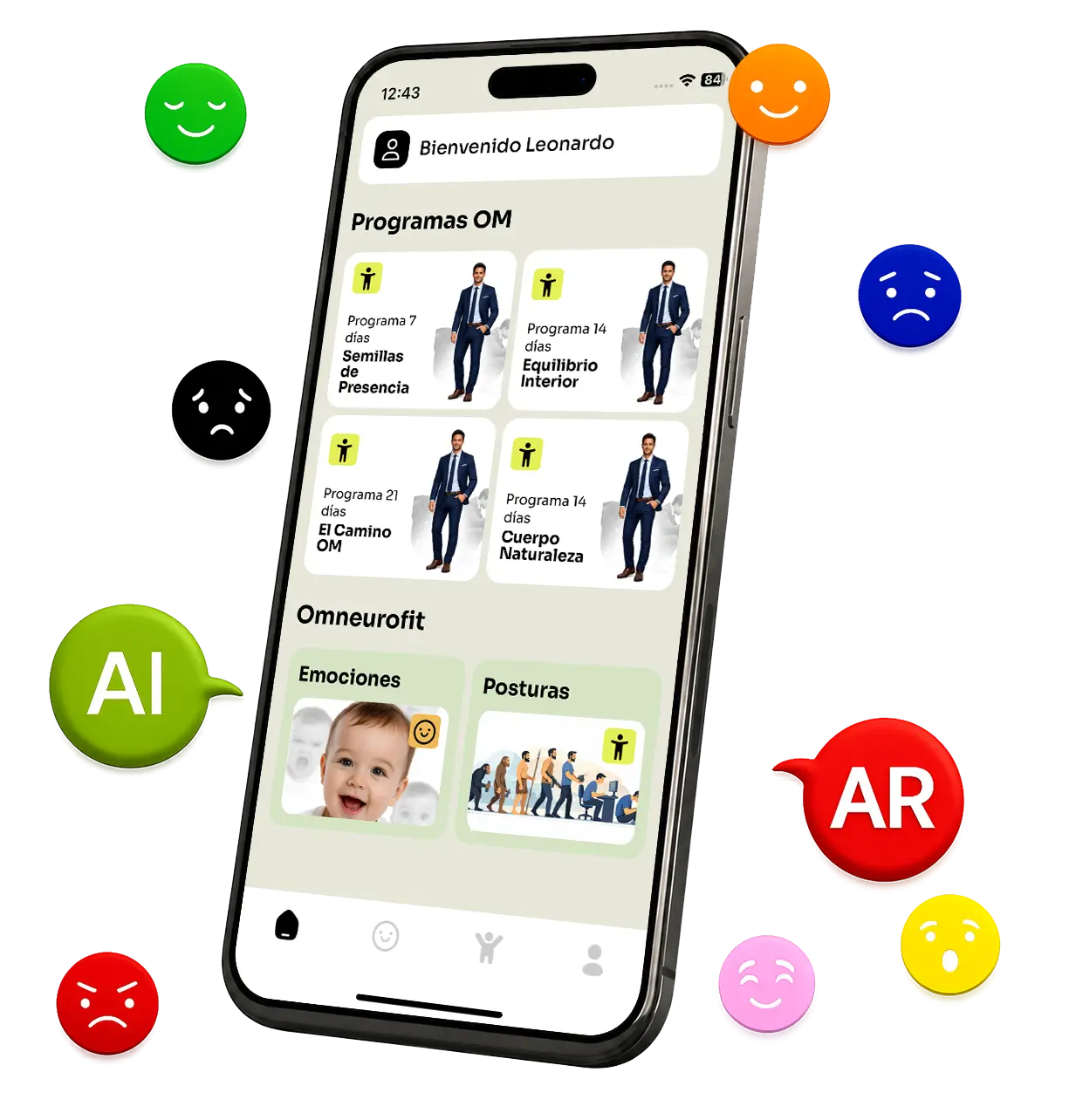 CIAMO app mostrando conciencia postural y bienestar emocional
